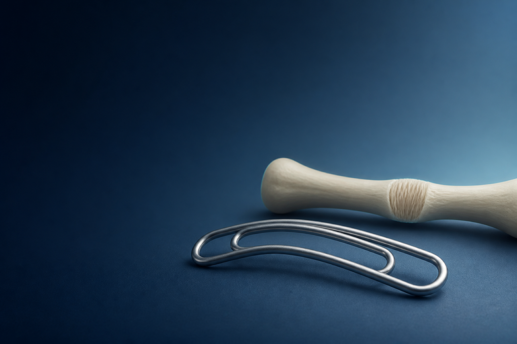 3D medical illustration of a long bone healing, showing a callus forming around a fracture line.
