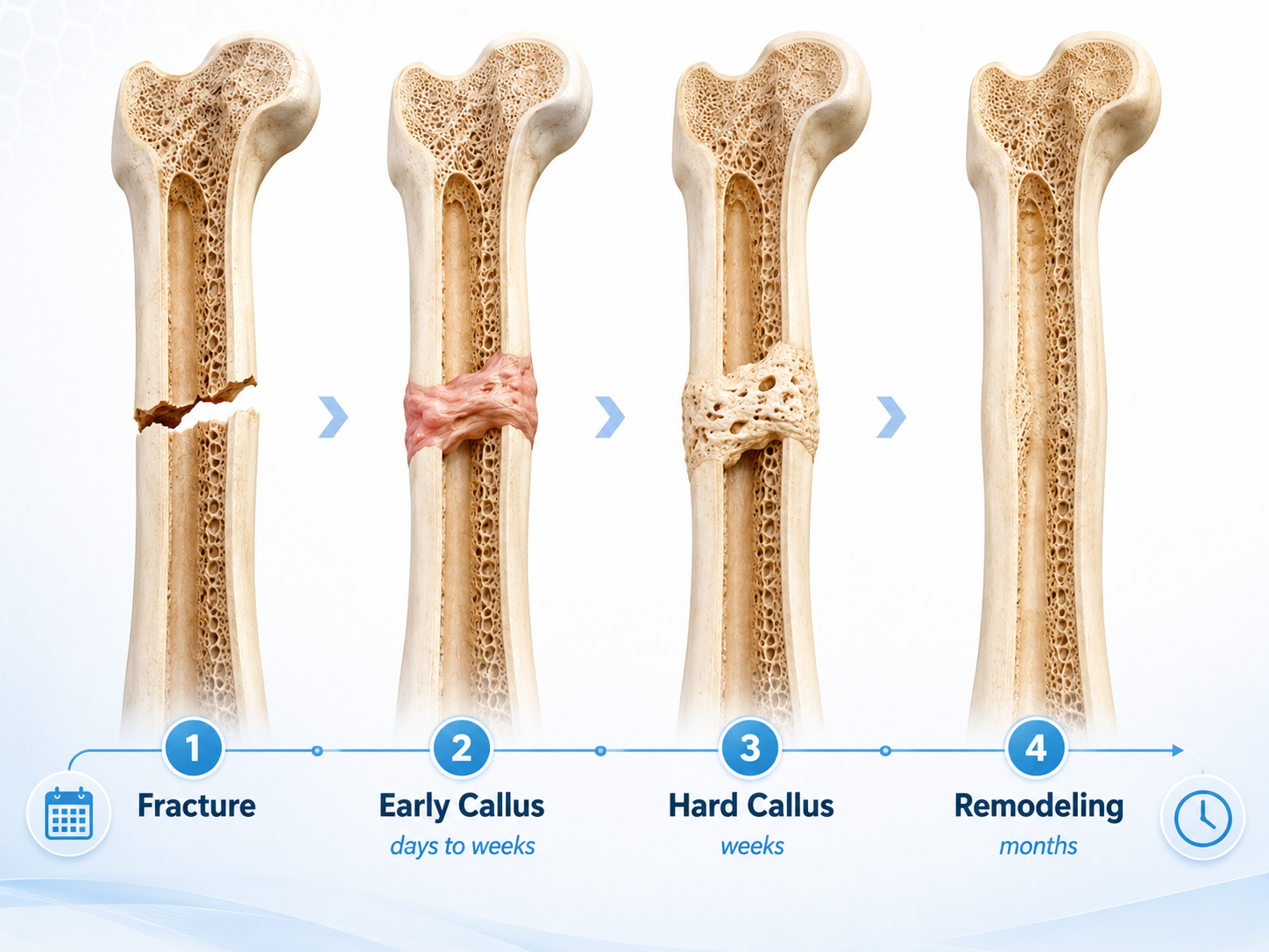 Stages of bone fracture healing.
