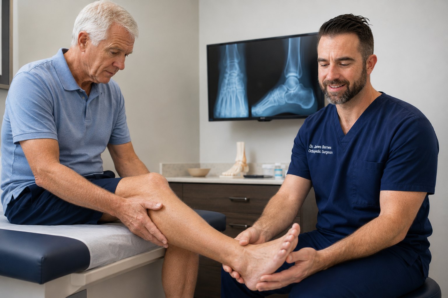 Orthopedic surgeon examining foot and ankle