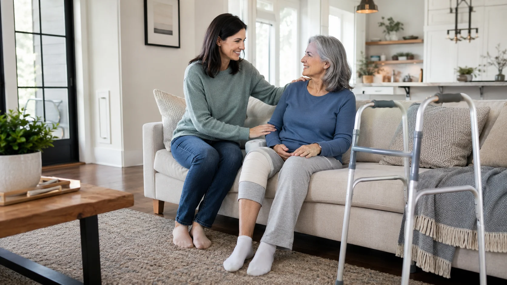 Patient recovering at home after outpatient joint replacement