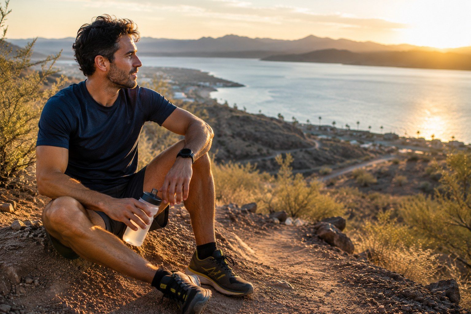Trail athlete overlooking Lake Havasu